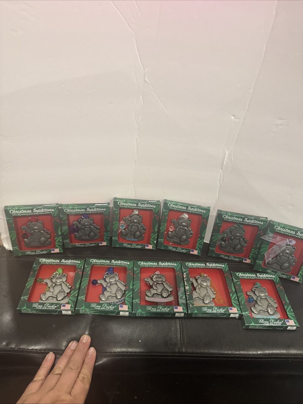 Gloria Duchin Christmas Traditions Month Teddy Bear Ornament Lot 11 w/ Boxes